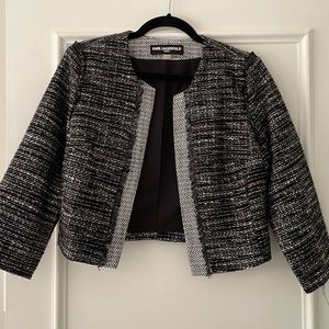 Karl Lagerfeld black & white textured cropped blazer size small cotton blend